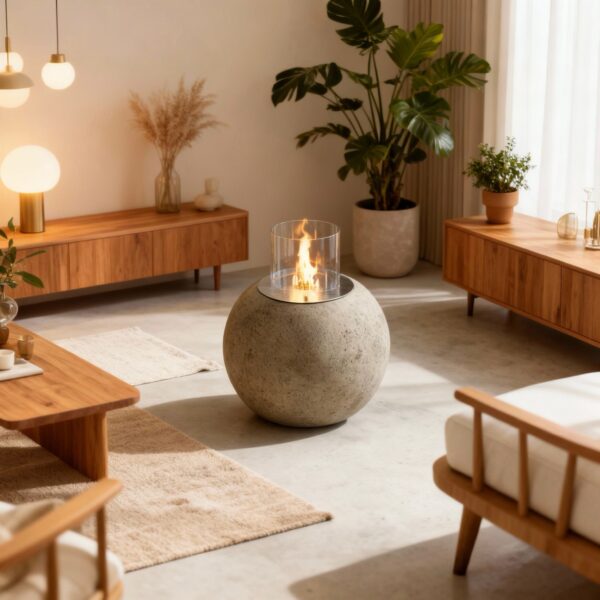 Bowl Flame Hafif Beton Bioethanol Taşınabilir Şömine